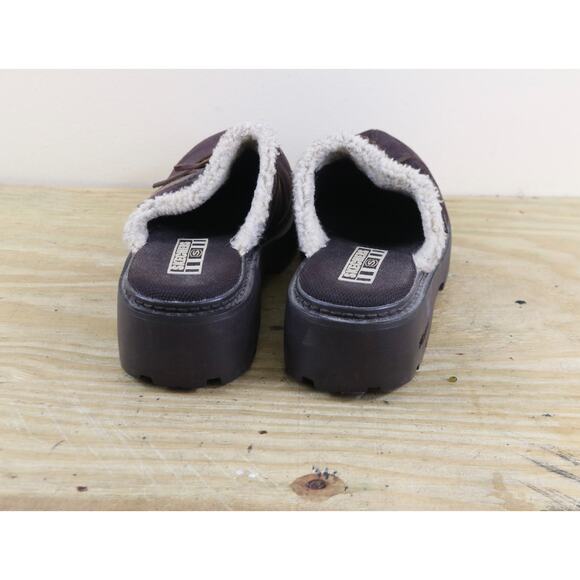 Vintage Skechers Shoes 8.5 Brown Suede Faux Fur Trim Clogs Platform Lug Sole - Picture 3 of 8